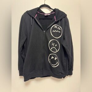 Black Smiley World Zip-Up Hoodie XL